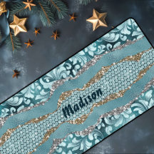 シックなフローラキラキラ金ゴールドターコイズティール（緑がかった色）モノグラム