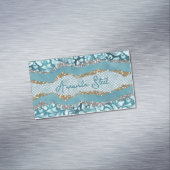 シックなフローラキラキラ金ゴールドターコイズティール(緑がかった色)モノグラム マグネット名刺 (インサイチュ)