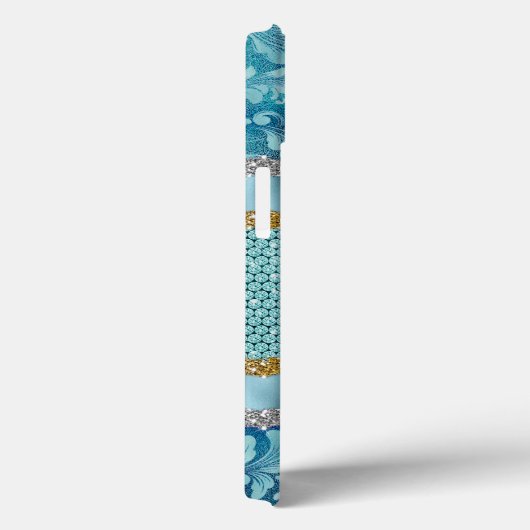 シックなフローラキラキラ金ゴールドターコイズティール（緑がかった色）モノグラム Case-Mate iPhoneケース (裏面 / 右)