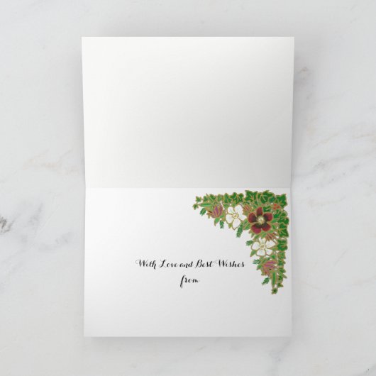 シックなフローラクリスマスバラ、ヘレボレスホリーアイビー シーズンカード (内部)