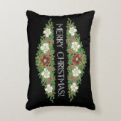 シックなフローラクリスマスバラ、ヘレボレス、ホリーアイビー アクセントクッション (正面(垂直))