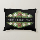 シックなフローラクリスマスバラ、ヘレボレス、ホリーアイビー アクセントクッション (裏面)