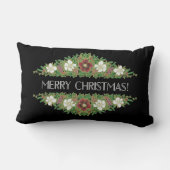 シックなフローラクリスマスバラ、ヘレボレス、ホリーアイビー ランバークッション (裏面)