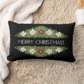 シックなフローラクリスマスバラ、ヘレボレス、ホリーアイビー ランバークッション (ブランケット)