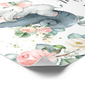 シックなフローラグリーンリーエレファントベビーシャワーウェルカム ポスター (角)