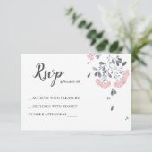 シックなフローラグレーピンクの水の色の結婚式RSVP 出欠カード (スタンド正面)