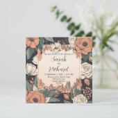 シックなフローラデザインとコーラルとクリームアクセント 招待状 (スタンド正面)