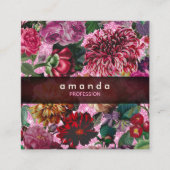 シックなフローラピンクバーガンディーパープルグリッターモノグラム スクエア名刺 (正面)