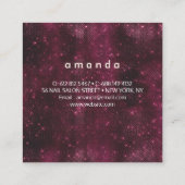 シックなフローラピンクバーガンディーパープルグリッターモノグラム スクエア名刺 (裏面)