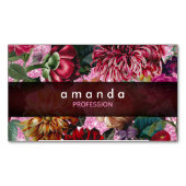 シックなフローラピンクバーガンディーパープルグリッターモノグラム マグネット名刺 (正面)