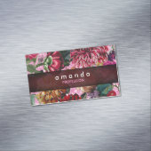 シックなフローラピンクバーガンディーパープルグリッターモノグラム マグネット名刺 (インサイチュ)