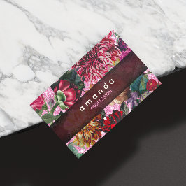 シックなフローラピンクバーガンディーパープルグリッターモノグラム マグネット名刺