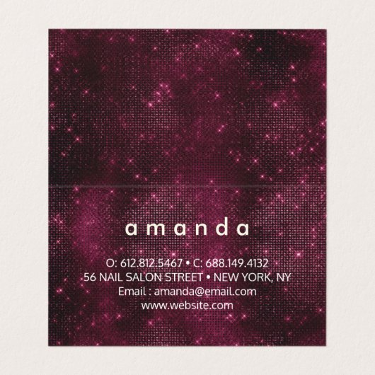 シックなフローラピンクバーガンディーパープルグリッターモノグラム 名刺 (内部フラット)