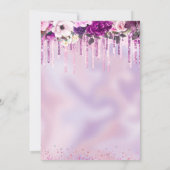 シックなフローラピンクパープル滴下グリッター任意の年齢 招待状 (裏面)