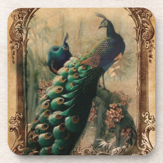 シックなフローラフランスのカントリーモダンヴィンテージ孔雀 コースター (正面)
