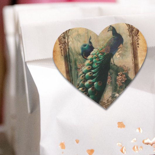 シックなフローラフランスのカントリーモダンヴィンテージ孔雀 ハートシール