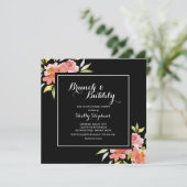 シックなフローラブランチとバブーブリーブラック招待状 (スタンド正面)
