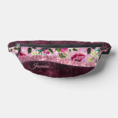 シックなフローラブルゴーニュピンクパープルグリッターモノグラム ファニーパック (レイダウン)