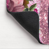 シックなフローラブルゴーニュピンクパープルグリッターモノグラム マウスパッド (コーナー)