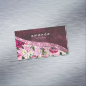 シックなフローラブルゴーニュピンクパープルグリッターモノグラム マグネット名刺 (インサイチュ)