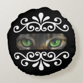 シックなフローラベクトカスタムル猫の目の写真オン黒 ラウンドクッション (裏面)