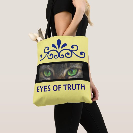 シックなフローラベクトル猫の目カスタムの写真オン黄色 トートバッグ (クローズアップ)