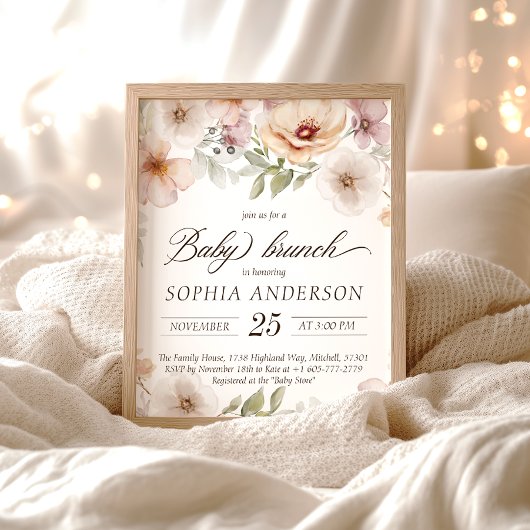シックなフローラベビーイン開花水カラーベビーブランチ 招待状