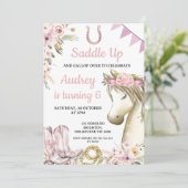 シックなフローラホースポニーサドルアップ誕生日 招待状 (スタンド正面)