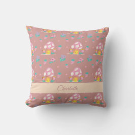 シックなフローラマッシュルームパターン赤面ピンク名 クッション