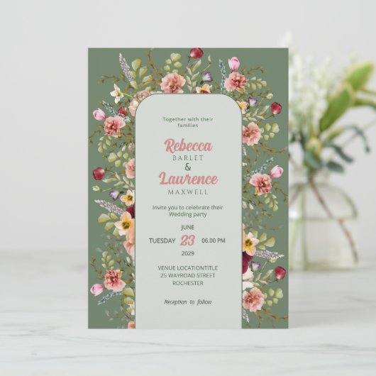 シックなフローラメドウズ結婚式招待状 招待状 (スタンド正面)