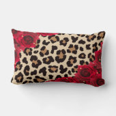 シックなフローラレッドローズヒョウあなたの写真を印刷 ランバークッション (裏面)