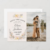 シックなフローラ婚約写真の日付ジグソー ポストカード (正面/裏面)