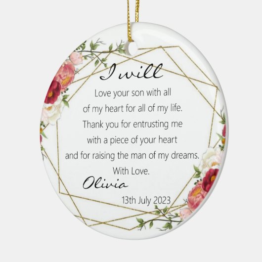 シックなフローラ母の新郎新婦ギフトキープサケ セラミックオーナメント (左)