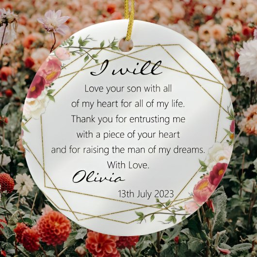 シックなフローラ母の新郎新婦ギフトキープサケ セラミックオーナメント