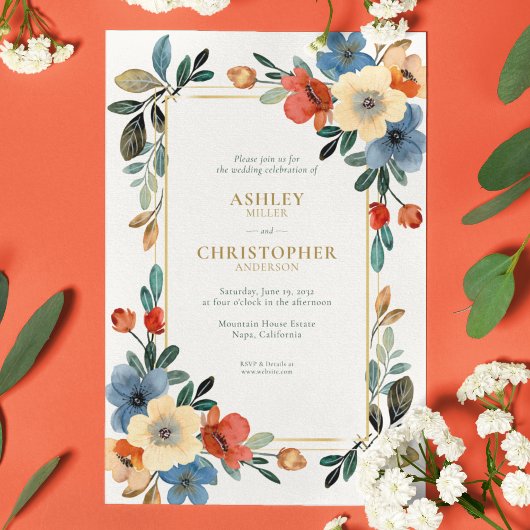 シックなフローラ水彩オールインワン結婚ズ 招待状