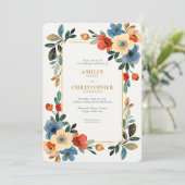 シックなフローラ水彩オールインワン結婚ズ 招待状 (スタンド正面)