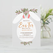 シックなフローラ水色イースターブランチ卵狩り 招待状 (スタンド正面)