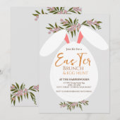 シックなフローラ水色イースターブランチ卵狩り 招待状 (正面/裏面)