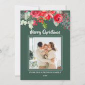 シックなフローラ水色ポインセチア写真クリスマス シーズンカード (正面)