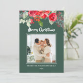 シックなフローラ水色ポインセチア写真クリスマス シーズンカード (スタンド正面)