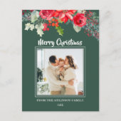 シックなフローラ水色ポインセチア写真クリスマス シーズンポストカード (正面)