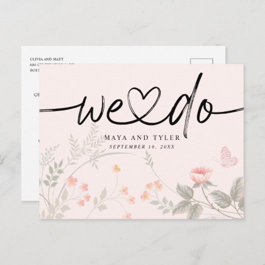 シックなフローラ私たちは結婚式を行う日付を保存 案内ポストカード (正面/裏面)