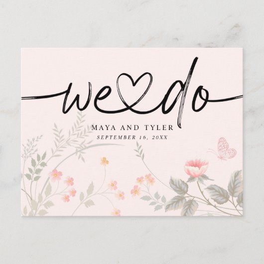 シックなフローラ私たちは結婚式を行う日付を保存 案内ポストカード (正面)