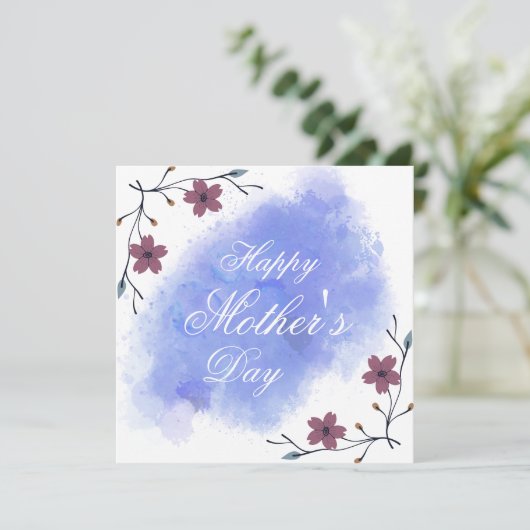 シックなフローラ紫のモダン白スクリプト母 シーズンカード (スタンド正面)