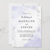 シックなフローラ紫色の水色インクモノグラム結婚ズ 招待状 (正面)