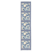 シックなフローラ花瓶ブルーチノイスリートイレモノグラム ショートテーブルランナー (正面)