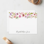 シックなフローラ赤面ピンクさくらんぼ花の水色 ノートカード (正面/裏面インサイチュ)