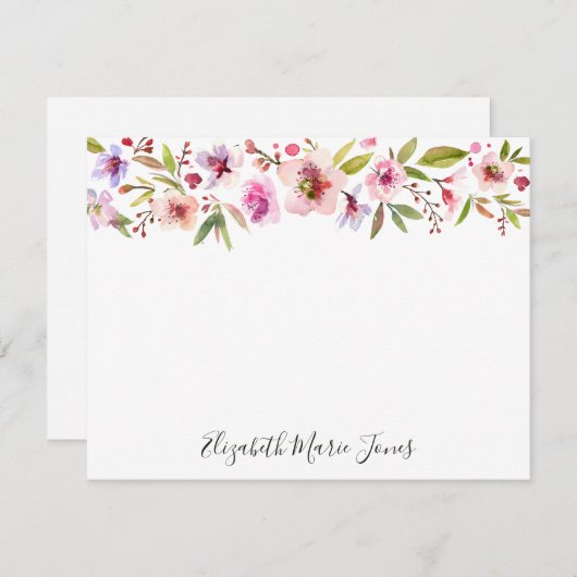 シックなフローラ赤面ピンクさくらんぼ花の水色 ノートカード (正面/裏面)