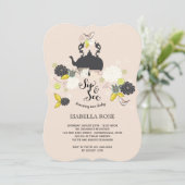 シックなフローラ開花の鳥のsipと赤ちゃんのシャワーを参照 招待状 (スタンド正面)