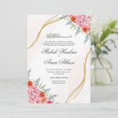 シックなフローラ、葉と金ゴールドイスラム教結婚徒 招待状 (スタンド正面)